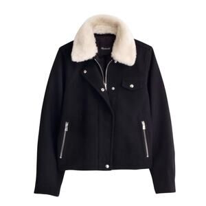 Madewell Wm's Sherpa-Collar Wool Moto Asymmetric Zip-Front Jacket Sz S MSRP $268